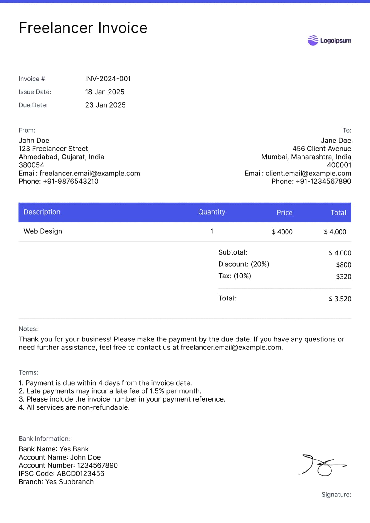 Professional Invoice Example - Invoice Gennie Template